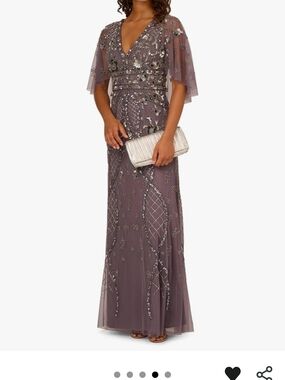 Adrianna Papell Mauve Moonstone Beaded Gown Size NWT!